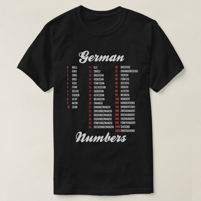 Camiseta Hoja de cálculo de números alemanes (Diseño del anverso)