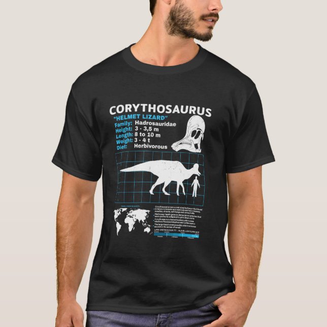 Camiseta Hoja de datos de Corythosaurus Datos de dinosaurio (Anverso)