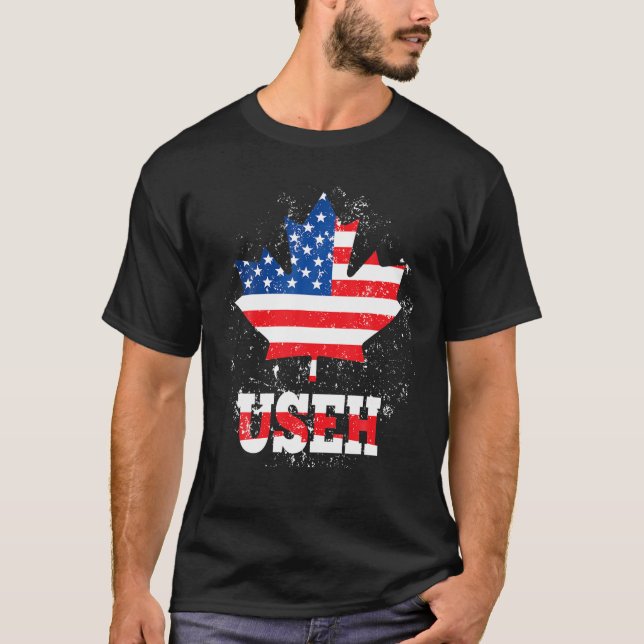 Camiseta Hoja de la USEH Bandera Americana Canadiense Canad (Anverso)