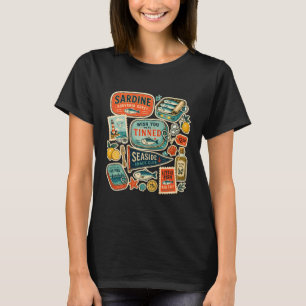 Camiseta Hoja de recuerdo de sardina retro pescado enlatado