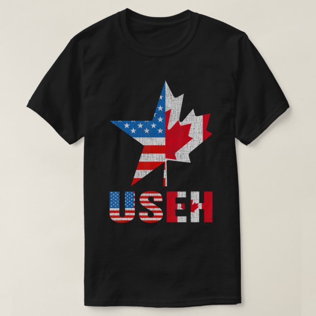 Camiseta Hoja De Useh Bandera Canadiense Estadounidense Map (Diseño del anverso)