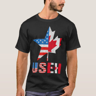Camiseta Hoja De Useh Bandera Canadiense Estadounidense Map