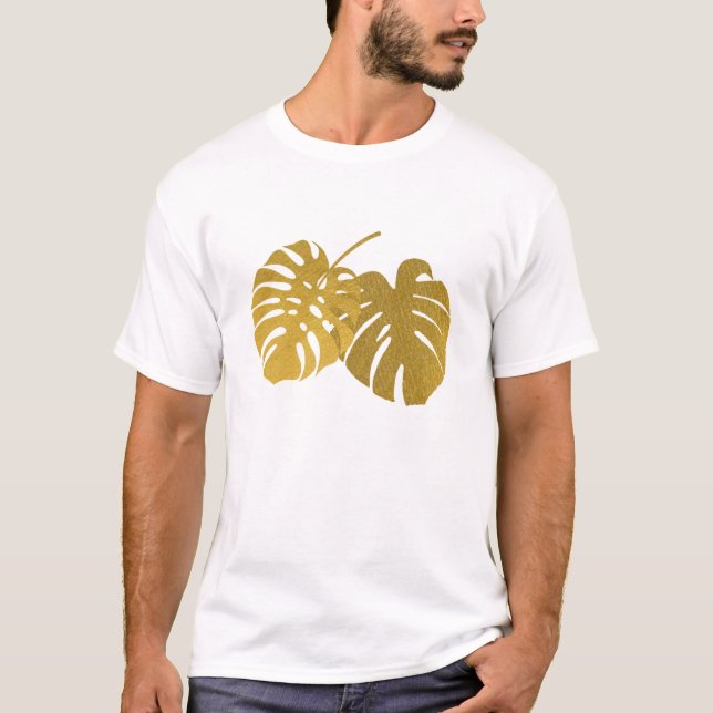 Camiseta Hoja Tropical Monstera de Oro Moderno (Anverso)