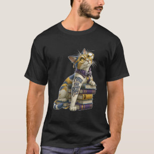 Camiseta Hojaear Páginas Gatito Lector Adorable con Gafas