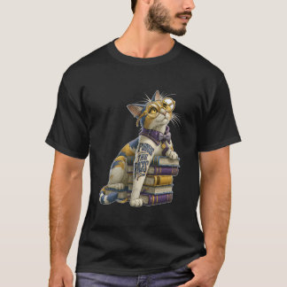 Camiseta Hojaear Páginas Gatito Lector Adorable con Gafas