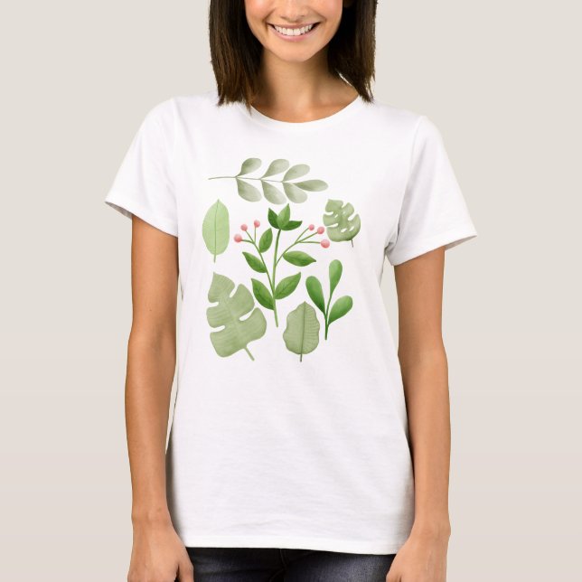 Camiseta Hojas abstractas, hojas amantes de plantas (Anverso)