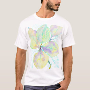Camiseta Hojas botánicas acuarelas amarillas verdosas paste