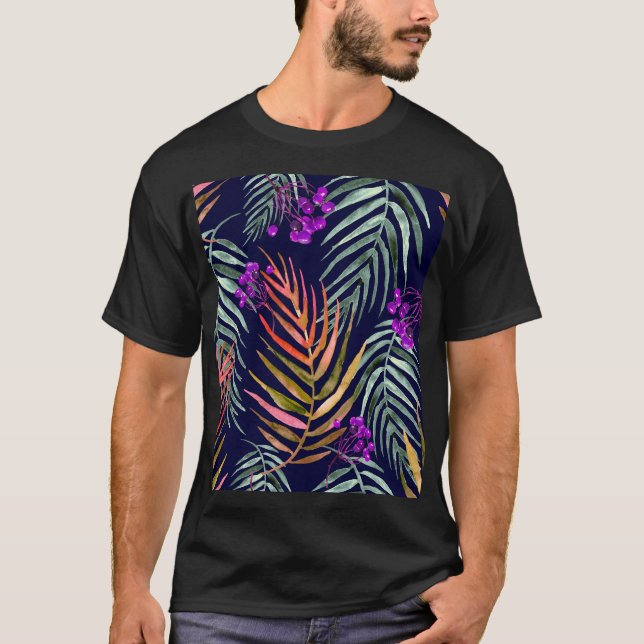 Camiseta Hojas de acuarela tropical, salpicaduras abstracta (Anverso)