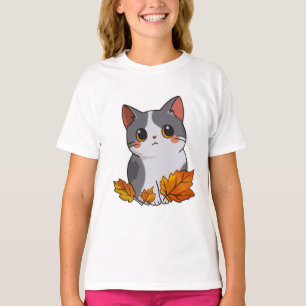 Camiseta Hojas de caída de gato lindo de Anime