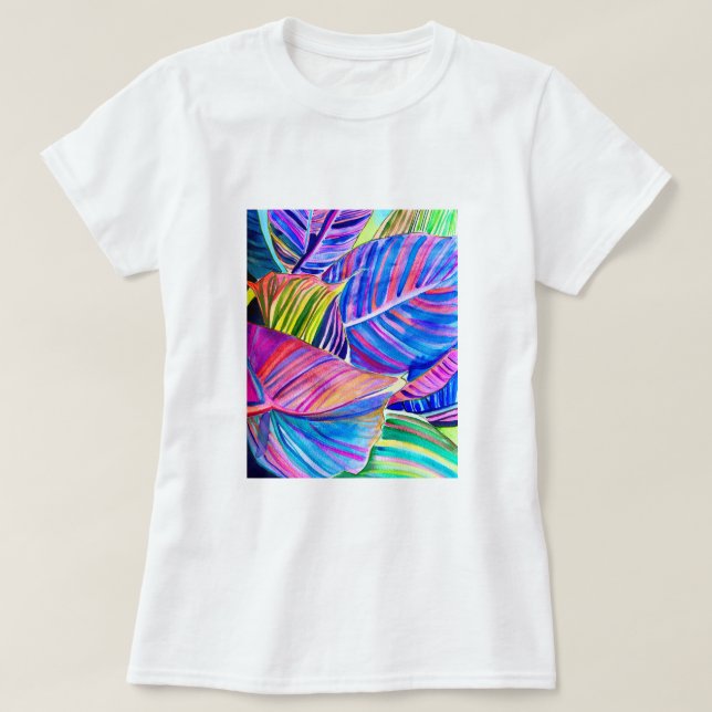 Camiseta Hojas de canoa tropical acuarela (Diseño del anverso)