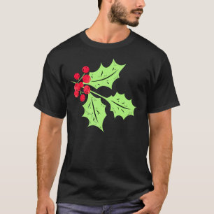 Camiseta Hojas de color de agua Holly y bayas