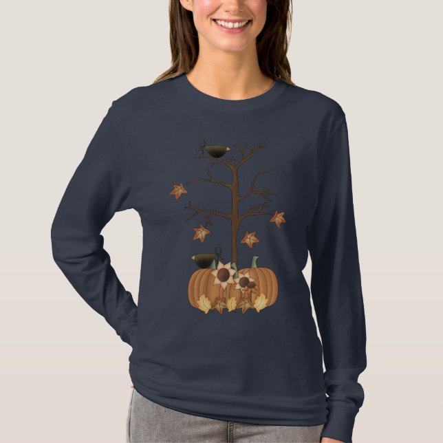 Camiseta Hojas de cuerdas de calabaza del otoño de la cosec (Anverso)