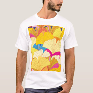 Camiseta Hojas de gingko amarillas, patrón sin costuras.