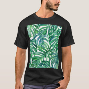 Camiseta Hojas de Monstera: Patrón de jungla acuarela.