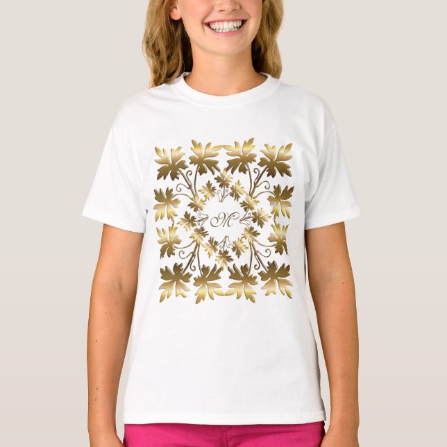 Camiseta hojas de oro de lujo, Golden, Gold Luxury, (Anverso)