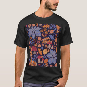 Camiseta Hojas de otoño, Ilustracion de champiñones vintage