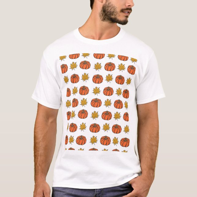 Camiseta Hojas de otoño: Patrón de calabaza dibujada a mano (Anverso)