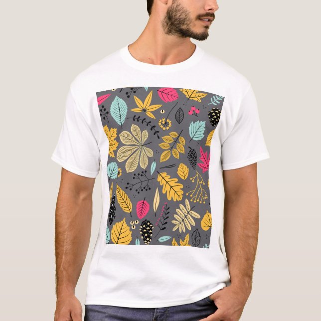 Camiseta Hojas de otoño: patrón oscuro sin foco (Anverso)