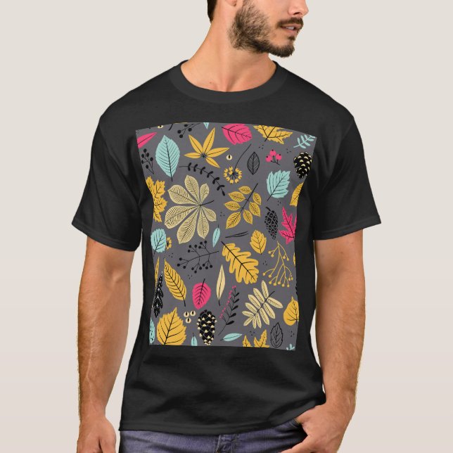 Camiseta Hojas de otoño: patrón oscuro sin foco (Anverso)