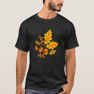 Camiseta Hojas De Otoño Y Bellotas Caen Para Mujeres Día De