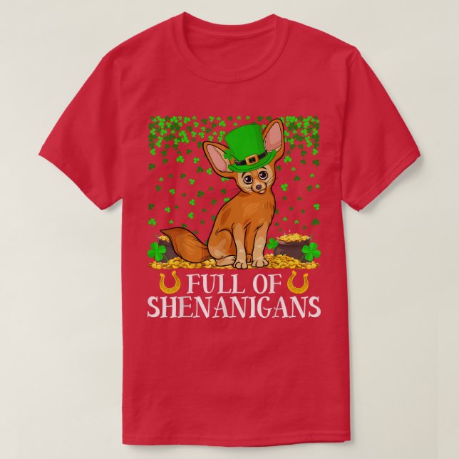 Camiseta Hojas De Shamrock Llenas De Shenanigans Fennec Fo  (Diseño del anverso)