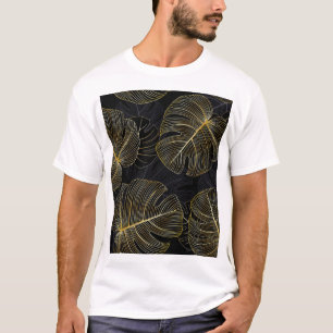Camiseta Hojas doradas monsteras, floral romántica sin cost