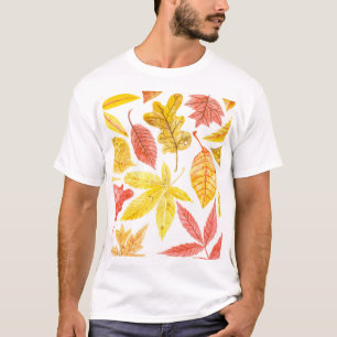 Camiseta Hojas otoñales acuarelas, patrón colorido.