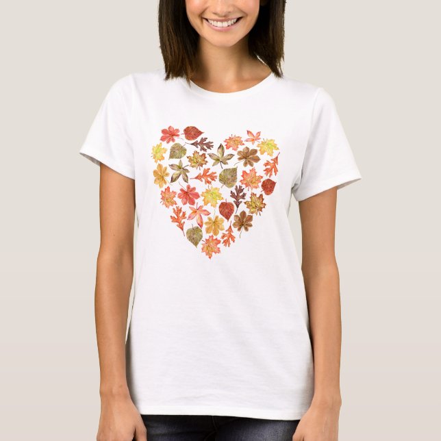 Camiseta Hojas otoñales en forma de corazón blanco (Anverso)