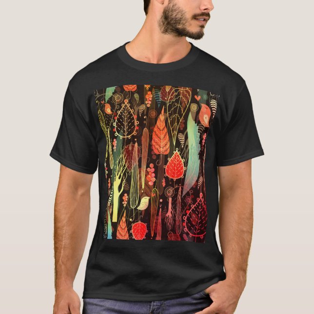 Camiseta Hojas otoñales: patrón oscuro sin costura. (Anverso)