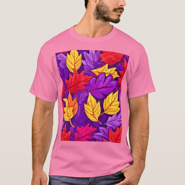 Camiseta Hojas Personalizados vívidas: morado, amarillo, ro (Anverso)