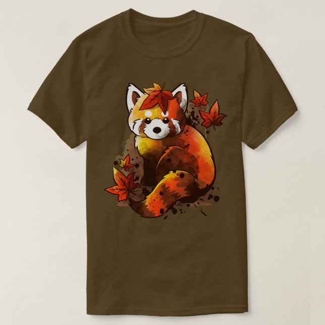 Camiseta hojas rojas panda rojas (Diseño del anverso)