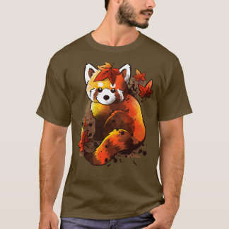 Camiseta hojas rojas panda rojas
