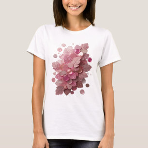 Camiseta Hojas rosadas de moda y botones brillantes