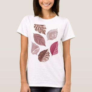 Camiseta Hojas rosadas de plata fría sobre fondo negro