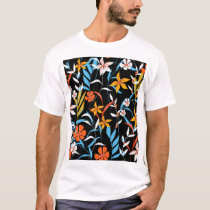 Camiseta Hojas tropicales coloridas: patrón de fondo oscuro