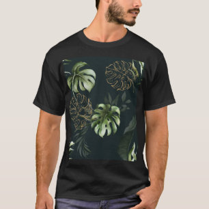 Camiseta Hojas tropicales de oro: acuarela oscura