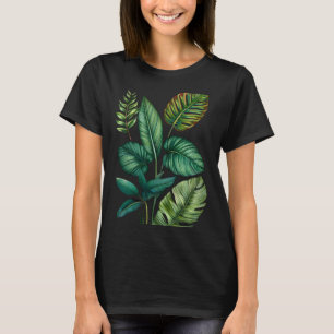 Camiseta Hojas tropicales de palma verde y azul Monstera