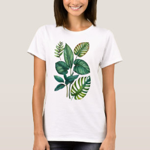 Camiseta Hojas tropicales de palma verde y azul Monstera