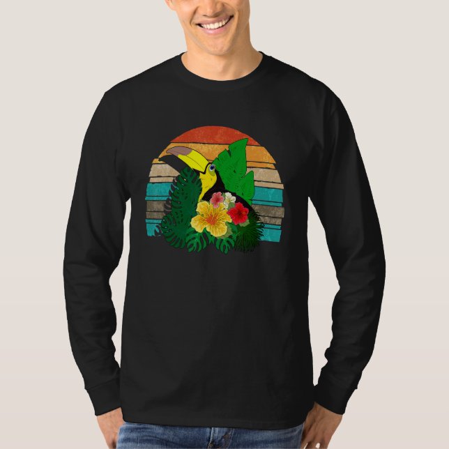 Camiseta Hojas tropicales Flor de fauna de aves extrañas (Anverso)