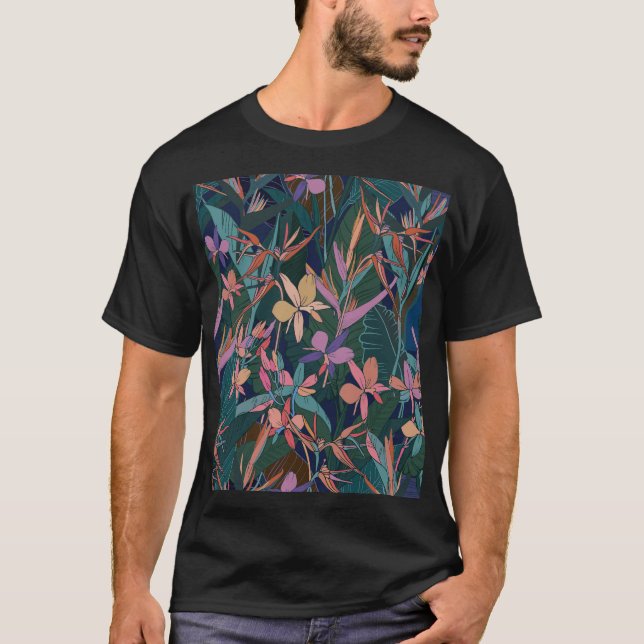 Camiseta Hojas tropicales, flores: vintage alineado. (Anverso)