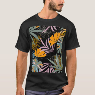 Camiseta Hojas Tropicales: Impresión de época oscura.