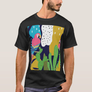 Camiseta Hojas tropicales, loros: fondo de verano.