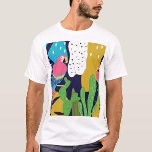 Camiseta Hojas tropicales, loros: fondo de verano.