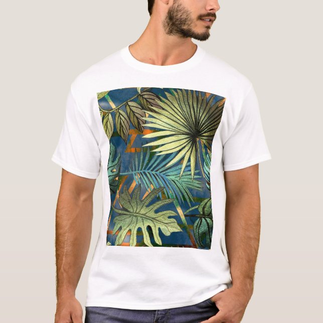 Camiseta Hojas tropicales, patrón de formas geométricas (Anverso)