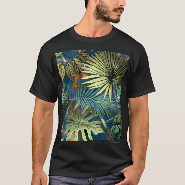Camiseta Hojas tropicales, patrón de formas geométricas (Anverso)
