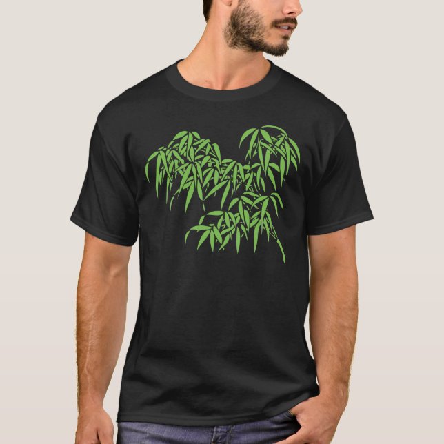Camiseta Hojas verdes claras del bambú en negro (Anverso)