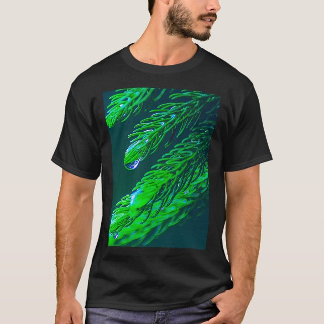 Camiseta Hojas Verdes Frescas Con Droplet De Agua - Pino Tr (Anverso)
