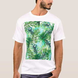 Camiseta Hojas verdes tropicales, acuarela sin foco.