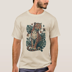 Camiseta Hojas vintage de leopardo tropical y Monstera