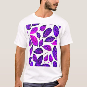 Camiseta Hojas Vívidas Dibujos Animados: Morado Rosa y Azul